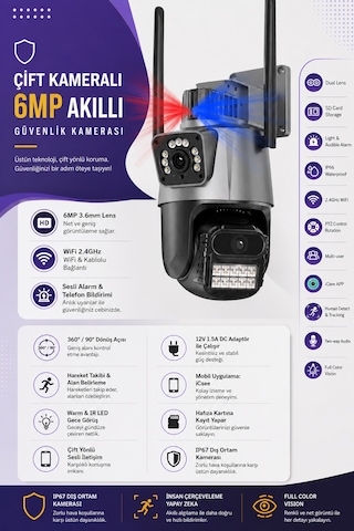 Wifi 2 Kameralı 6mp Akıllı Güvenlik Kamerası
