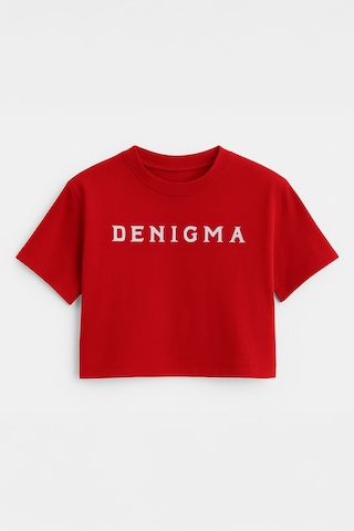 Markapia Kadın Bisiklet Yaka Kısa Kollu Crop T-shirt Kırmızı