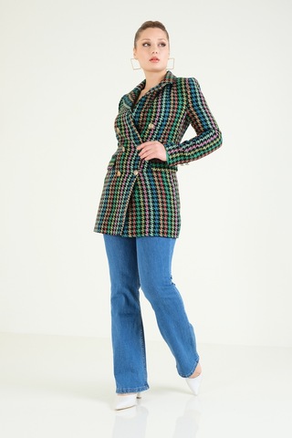 Giyim Dünyası Kadın Kazayağı Desenli Metal Düğme Detaylı Ceket Yeşil 001