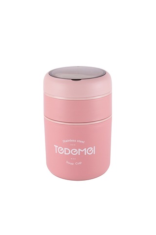 Dekorasyaa 2 Katlı Lunch Box - Pembe - Paslanmaz Çelik - Kaşıklı - Yemek Taşıma Kabı - 710ml Pembe