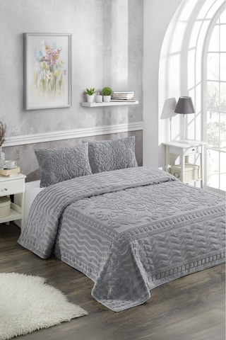 Gri Bohem Yatak Örtüsü 220 X 240 Çift Kişilik Peluş Yumuşak Welsoft 2 Adet Yastık Kılıfı Çeyiz