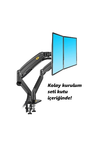 North Bayou Nb G35 22''-32'' Çift Monitör Standı Amörtisörlü Ayarlanabilir Masa Aparatı - 12kg Taşıma, 360 Dönüş
