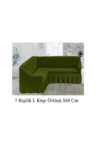 Starmall Bürümcük 7 Kişilik Köşe Koltuk, Kanepe Örtüsü, Koltuk Kılıfı, Lastikli, Etekli, L Köşe 550 Cm Yeşil Yeşil