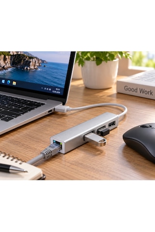 Luve Store Usb Rj45 Ethernet Adaptörü 3 Port Usb Hub Çoklayıcı Alüminyum Gövde