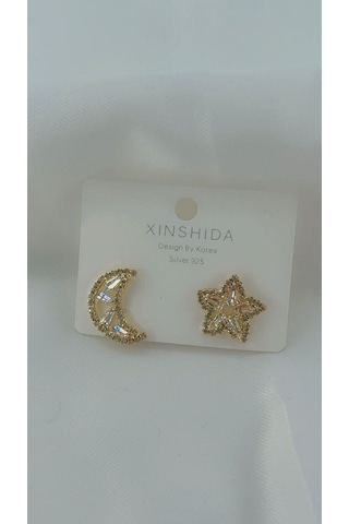 Kadın Ay Yıldız Model Küpe Gold Renk Gold