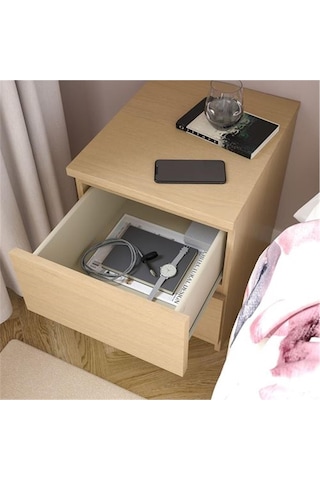 Komodin, Ağartılmış Meşe Kaplama 40x55 Cm Malm Komodin 40x55 Cm 2 Çekmeceli Şifonyer