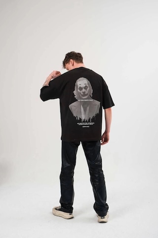 Wear Vexel Kadın Baskılı T-shirt Kısa Kol Bisiklet Yaka Oversize Rahat Kalıp Günlük Tişört - Siyah Çok Renkli