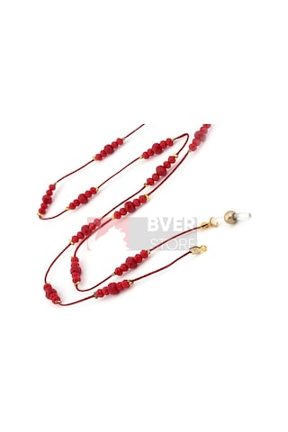 Modern Kristal Boncuk Gözlük Askısı-Abiye Lüx Model Kırmızı