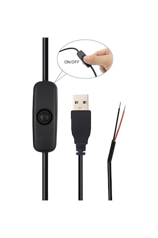 100 Cm Swich Li Usb Erkek Kablo 2 Amper Ucu Açık Anahtarlı Siyah Usb Kablo