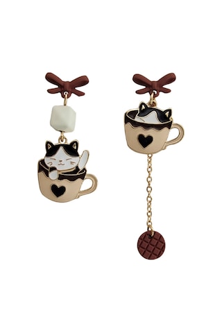 Skycity Asimetrik Kedi Ve Bardak Tasarımlı Şık Küpeler - Benzersiz Tarz İfadesi Diğer Çok Renkli