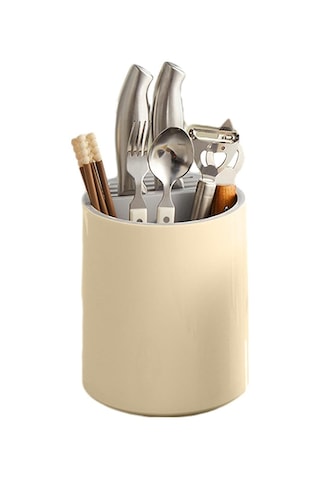 Ezere Çatal - Biçak - Kasik Saklama Ve Kurutma Kutusu Dönebilen Mutfak Düzenleyici - Krem Krem