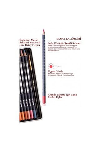 Aquarel Suluboya Kalemi 24 Renk 1 Paket Giorgione Teneke Kutu Sulu Boya Kalemi 24 Lü Fırça Hediyeli Sanatsal Kaliteli Çok Renkli