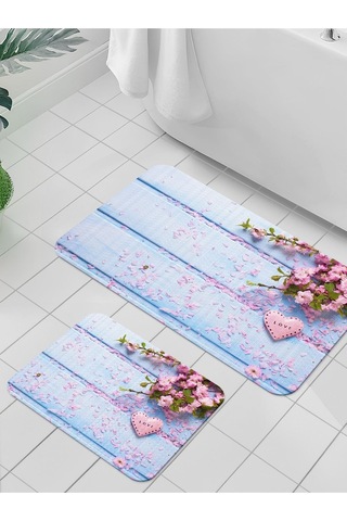 Dijital Baskılı Yıkanabilir Kaymaz Taban 2li Banyo Halısı Paspas Klozet Takımı 5086b