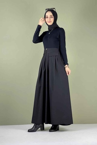 İbrahim Burak Etiler Collection Moda Çizgi Etek Siyah