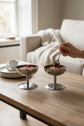 Akayev Aurea 2li 8 Cm Çelik Ayaklı Dondurmalık, İkramlık,çerezlik Ve Sunumluk Gümüş