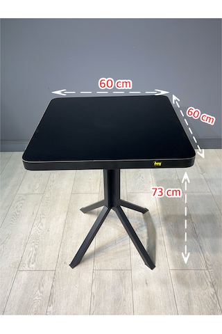 Zeren Kare Siyah Balkon Masası Mutfak Yemek Masası 60 Cm