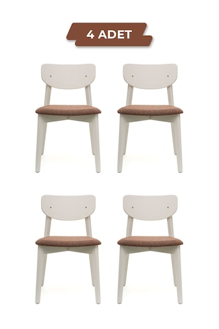Opus Beyaz Ahşap 4'lu Mutfak Salon Yemek Odası Sandalyesi