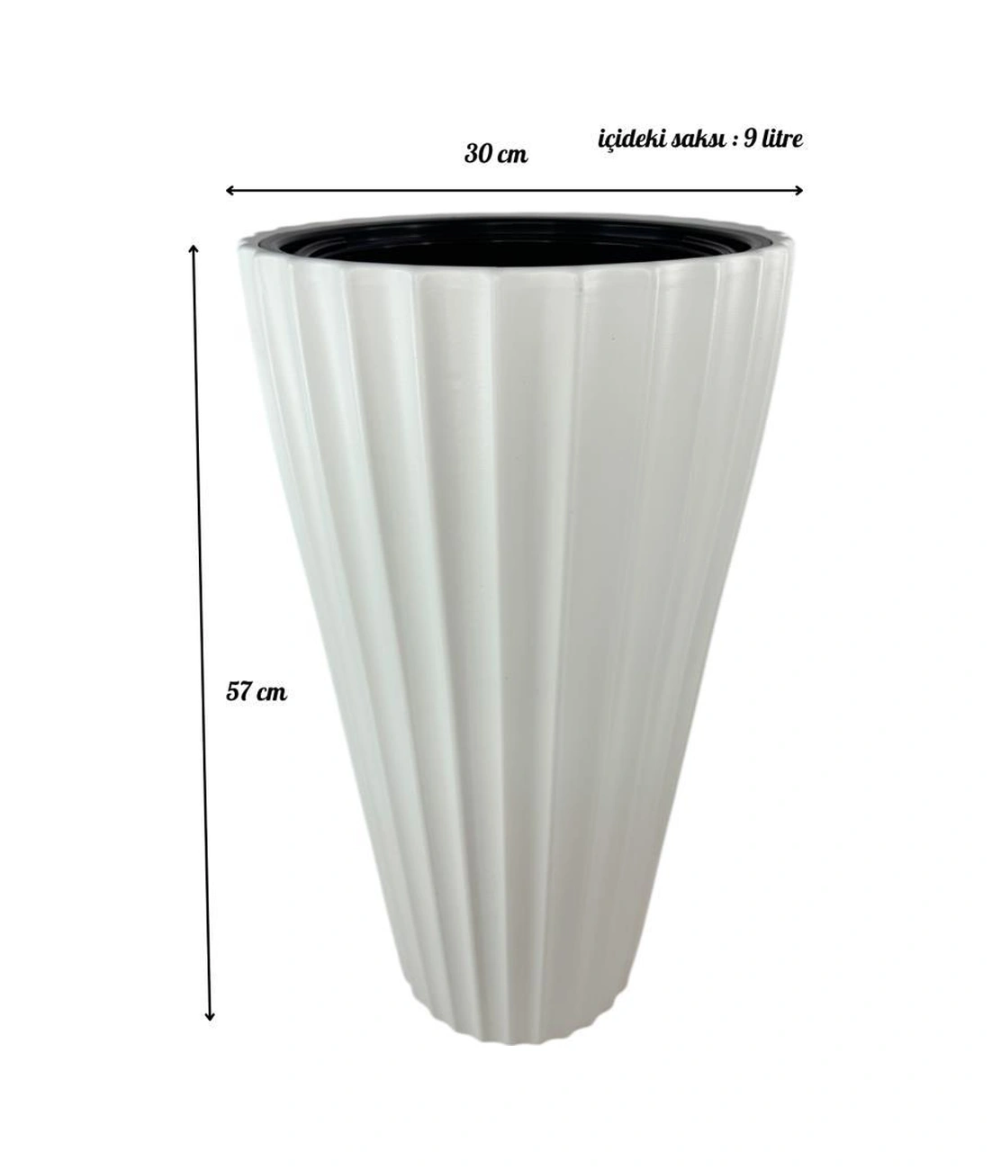 Beyaz Lilyum Model Vazo Dekoratif Plastik Saksı 57cm 9 Litre İç Hacim Estetik Ve Modern Tasarım Beyaz