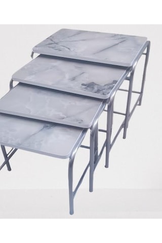 1448bng90220 Zigon Sehpa Demet Metal Model Nikelaj Ayak Ahşap Mermer Dalgalı Desen