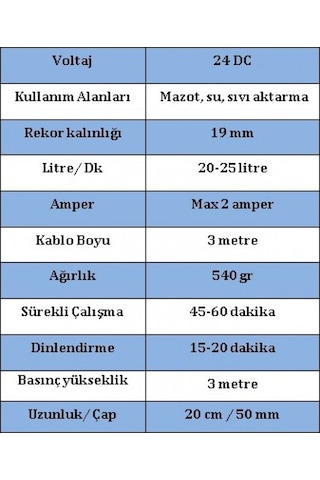 "Düzey" 24 Volt Büyük Dalgıç Pompa Mazot Su Süt