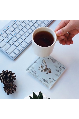 Decorita Cam Bardak Altlığı 4'lü Takım Cervus Deer 10 CM x 10 CM Çok Renkli