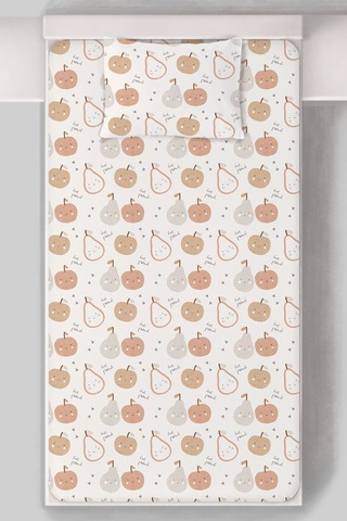 Organik Tek Kişilik Lastikli Çarşaf Seti - Minik Tatlı Meyveler Renkli