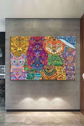 Mandala Hayvanlar Dekoratif Sanatsal Kanvas Tablo 70 x 50