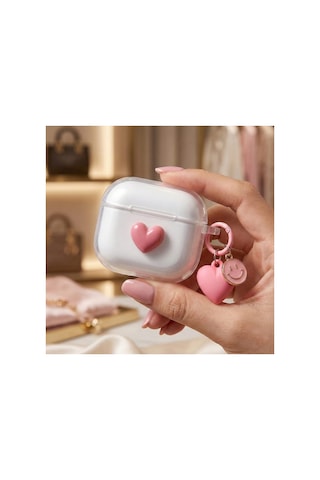 Caseonn Huawei Freebuds Se 4 Anc Kılıf Transparan Smiley Kalp Pembe