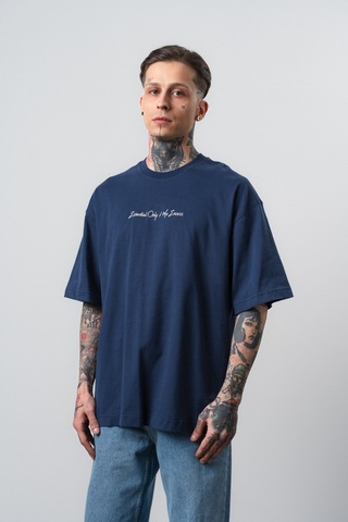 Respire Erkek Essential Nakış Detaylı Oversize T-shirt Lacivert