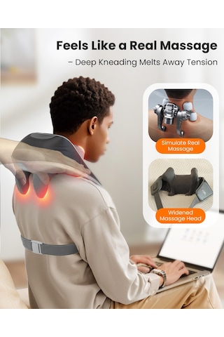 Cılı Isıtmalı Kablosuz Boyun Masajı, 4d Shiatsu Boyun Omuz Masajı Derin Doku Boyun Sırt Masajı Yastığı, Daha Geniş Masaj Başlığı Ve Daha Fazla Isıtma Alanı, Baba Anneye Hediye