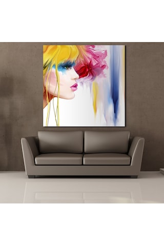 Sarı Saçlı Kız Temalı Kanvas Tablo 100x100cm