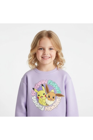 Pokeman Kız Çocuk Sweatshirt LİLA