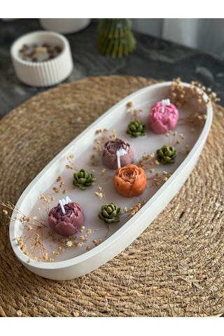 Kübra Design Candles Dekoratif Tabakta Mini Gül Bahçesi Mum