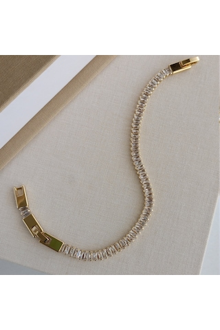 Lente Aksesuar Gold Full Baget Zirkon Taşlı Lüks Su Yolu Bileklik - 14k Altın Kaplama Xuping Altın