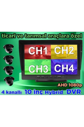 Dvr 10'' Ekran + 4 Ad Ahd 1080p Ultra Mini Kamera Seti 150'' Lens