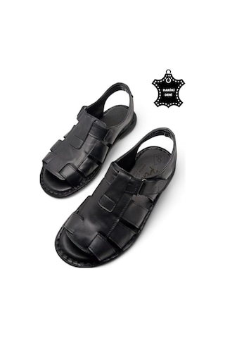 Magic Shoes Hakiki Deri Ortopedik Erkek Sandalet Siyah-22