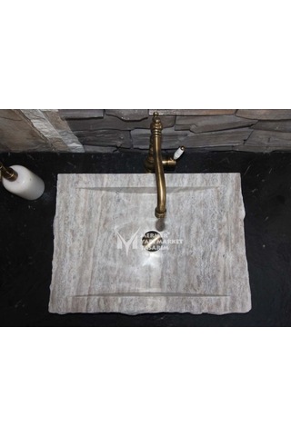 Gümüş Traverten Patlatma Lavabo