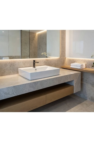 Ece Banyo - Sekura Tezgah Üstü Kare Lavabo 48 Cm Beyaz - 7102