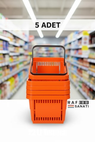 5 Adet / 22 Litre Plastik Market Alışveriş Sepeti Profesyonel Market Mağaza El Sepeti Turuncu