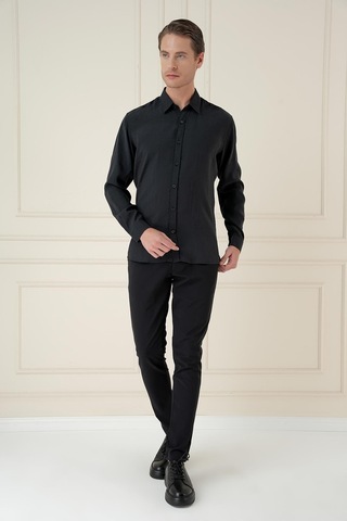 Efor Slim Fit %100 Modal Uzun Kol Klasik Siyah Gömlek Gk 743 Siyah