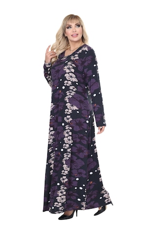 Melsay Butik Mor Gelincik Desen Uzun Kollu Kadın Tesettür Elbise Mor