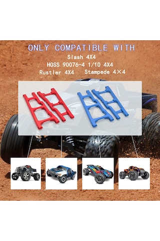 Samdoo Traxxas Slash/stampede/rustler 4wd İçin Alüminyum Arka Süspansiyon Kolleri Kırmızı 2 Adet - 3655x Yerine Geçer
