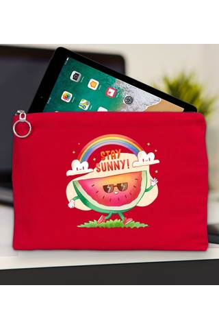 Bk Gift Yaz Temalı-7 Kırmızı Tablet Çantası 30x21cm, Apple iPad Uyumlu Çantası, Baskılı Tablet Kılıfı Kılıf