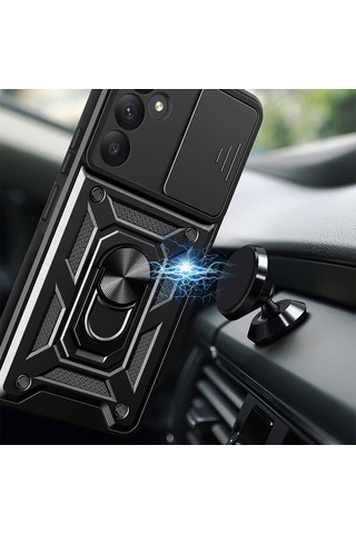 Zore Galaxy Uyumlu A35 Kılıf Magnetik Standlı Kamera Korumalı Sürgülü Vega Kapak - Mavi Mavi