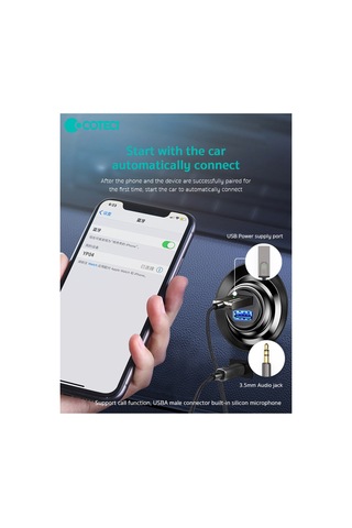 74001 Bluetooth 5.0 Aux Araç Kiti Mikrofonlu Hands-free Ses Alıcısı Adaptör Receiver Teyp Ses Ve Arama Aktarıcı 3.5mm Jack Yaylı Kablo