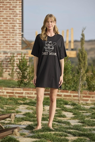 Monamise Kadın Kedi Basklılı "sweet Dreams" Gecelik 24129-siyah Siyah