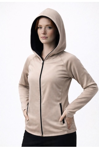 Axxel Kadın Krem Şardonlu Dalgıç Sweatshirt Kapüşonlu-w1161
