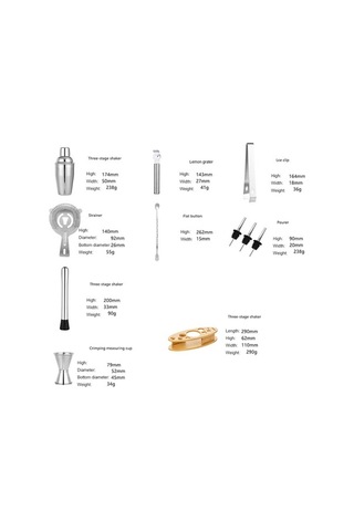 Pazly By-011 11'lı Oval Ahşap Standlı Çalkalayıcı Seti 350ml Barmenlik Paslanmaz Çelik Bambu