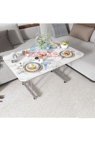 Metal Ayaklı Tekerlekli Ekonomik Orta Sehpa 70 X 110 Cm Beyaz Mermer Beyaz Mermer