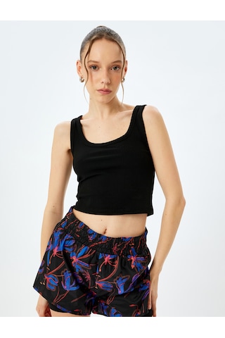 Koton U Yaka Slim Fit Kolsuz Crop Üst Siyah 5sak30094nk Siyah